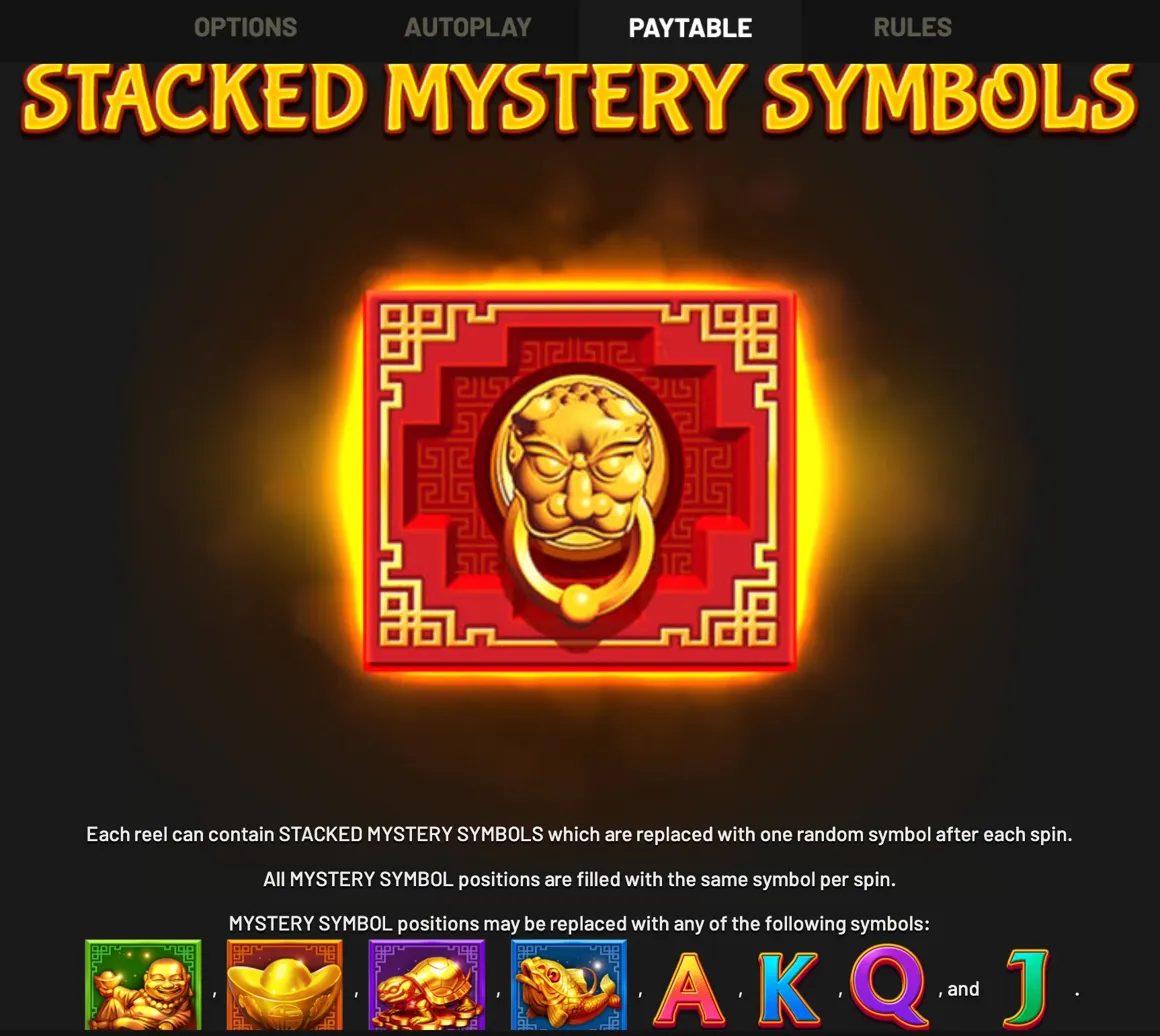 Stacked Mystery Symbols feature showing the golden lion door knocker symbol